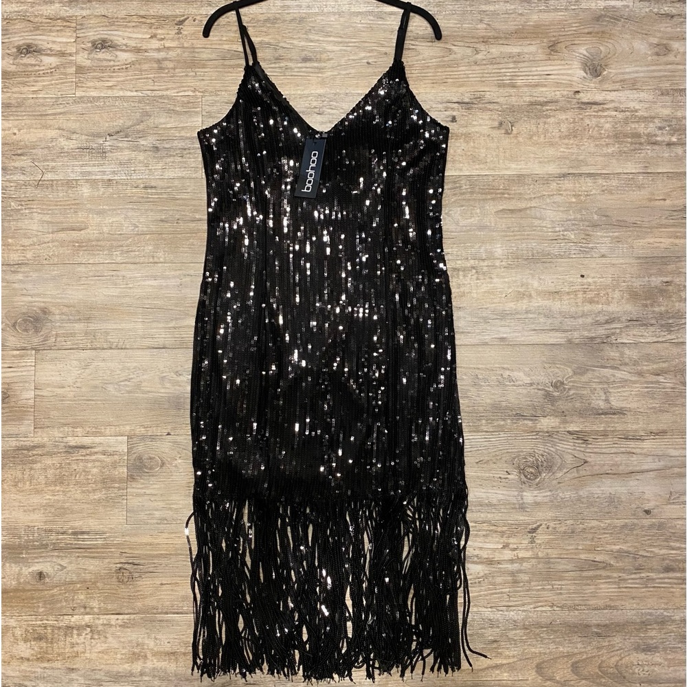 BooHoo Plus Fringed Black Dress - Picture 2 of 9